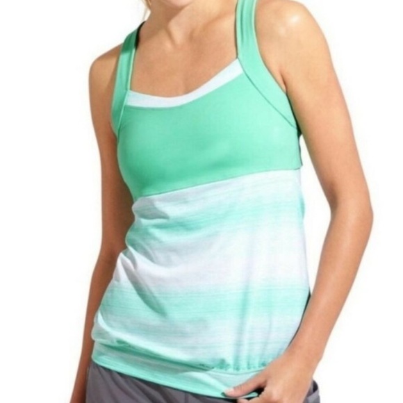 Athlete Green Stripe Built in Sports Bra Stride Crunch Tank Top Small. - Picture 1 of 9